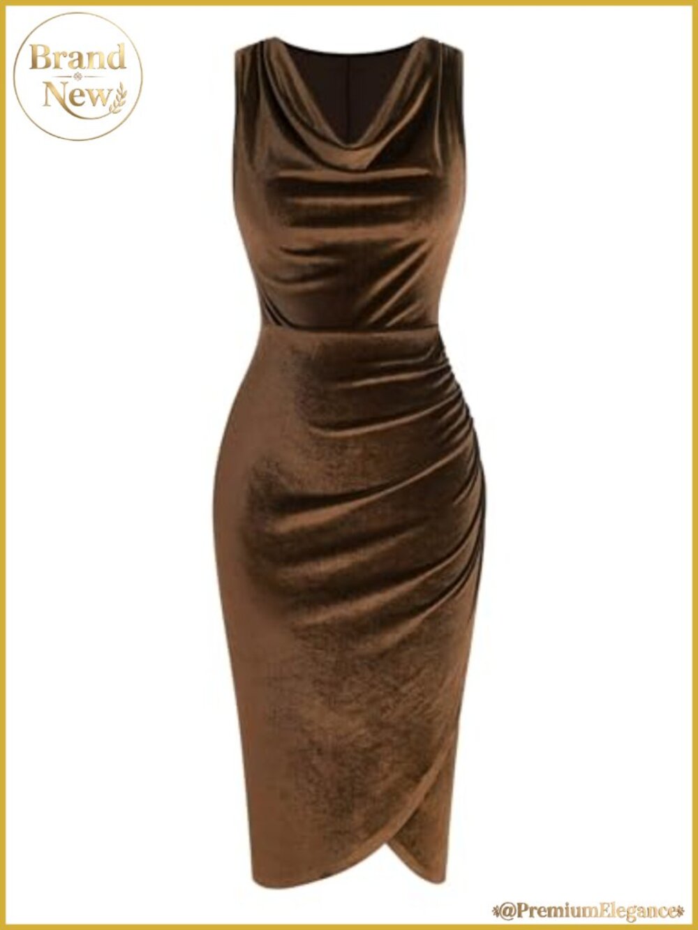 Velvet Cowl Neck Ruched Bodycon Wedding Guest Dress